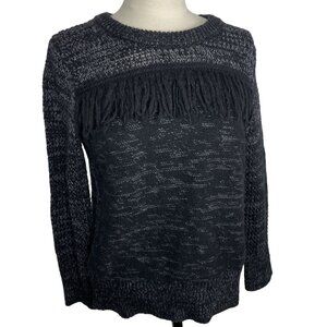 Banana Republic Alpaca Wool Blend Fringe Sweater Womens M Black Gray Chunky Knit